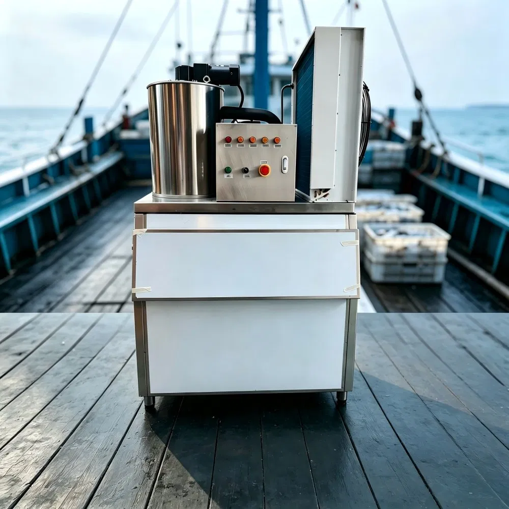 1 Ton 24h Continuous Ice Making Industrial Ice Flake Machine Flake Ice Making Machine for Live Shrimp Fish Long-Distance Transportation Cooling