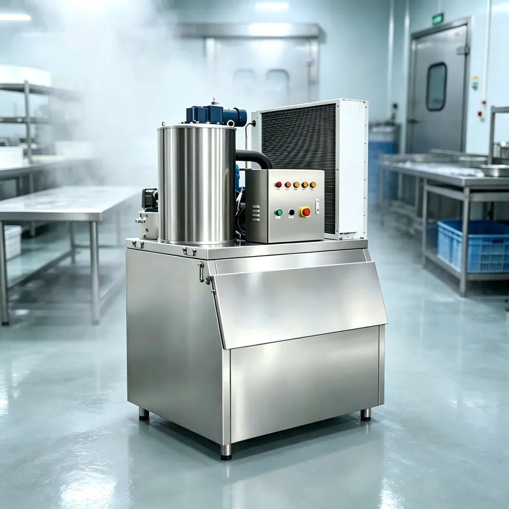 1 Ton High Ice Output Industrial Flake Ice Machine Flake Ice Making Machine for Wholesale Seafood Market Bulk Fresh-Keeping